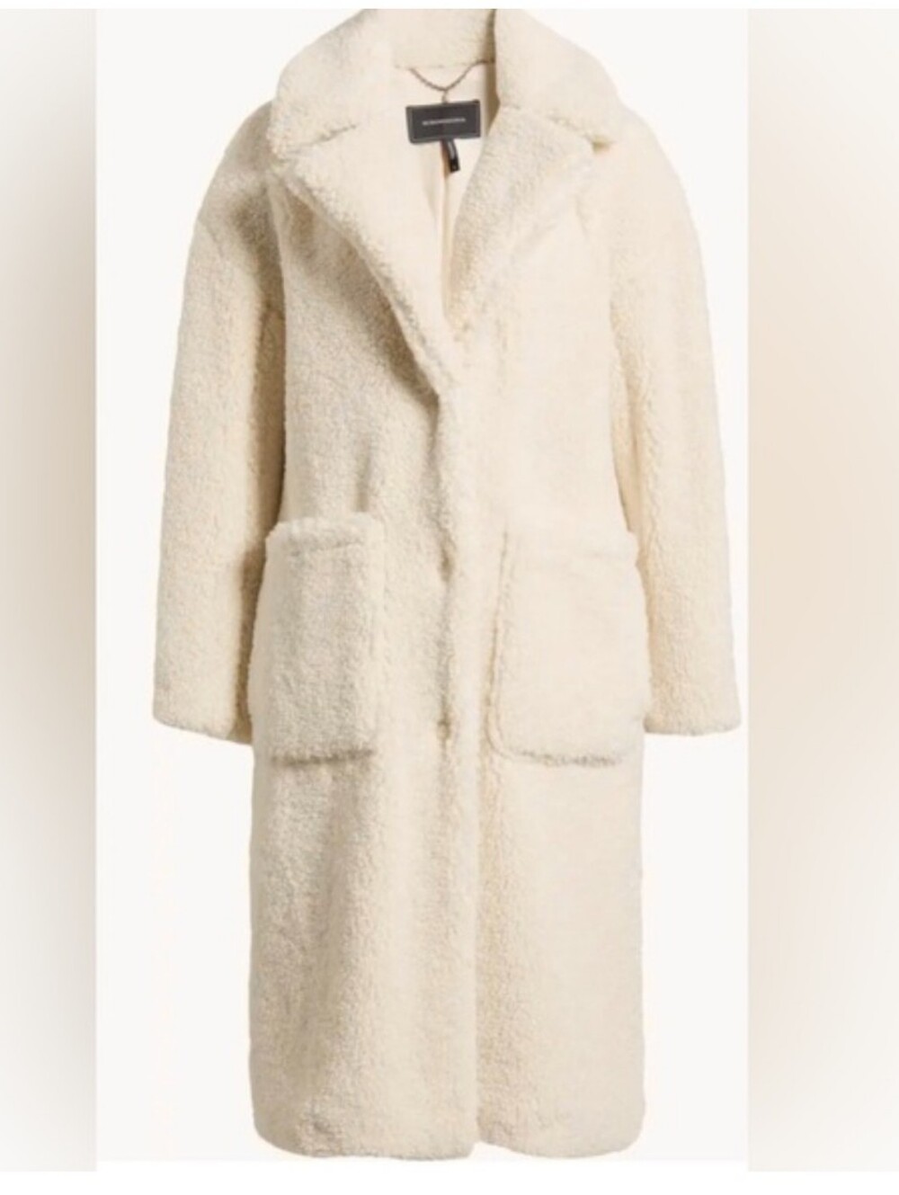 BCBGMaxAzria Cream Faux-Fur shearling style teddy long line Coat Size Medium